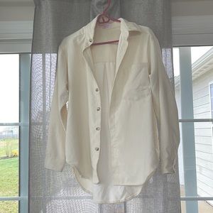 Soft, corduroy, lightweight shacket in cream.